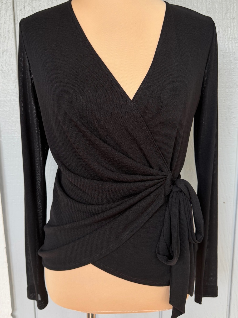 Karen Kane sleek Black Wrap Tie waist Long-Sleeve Top size small